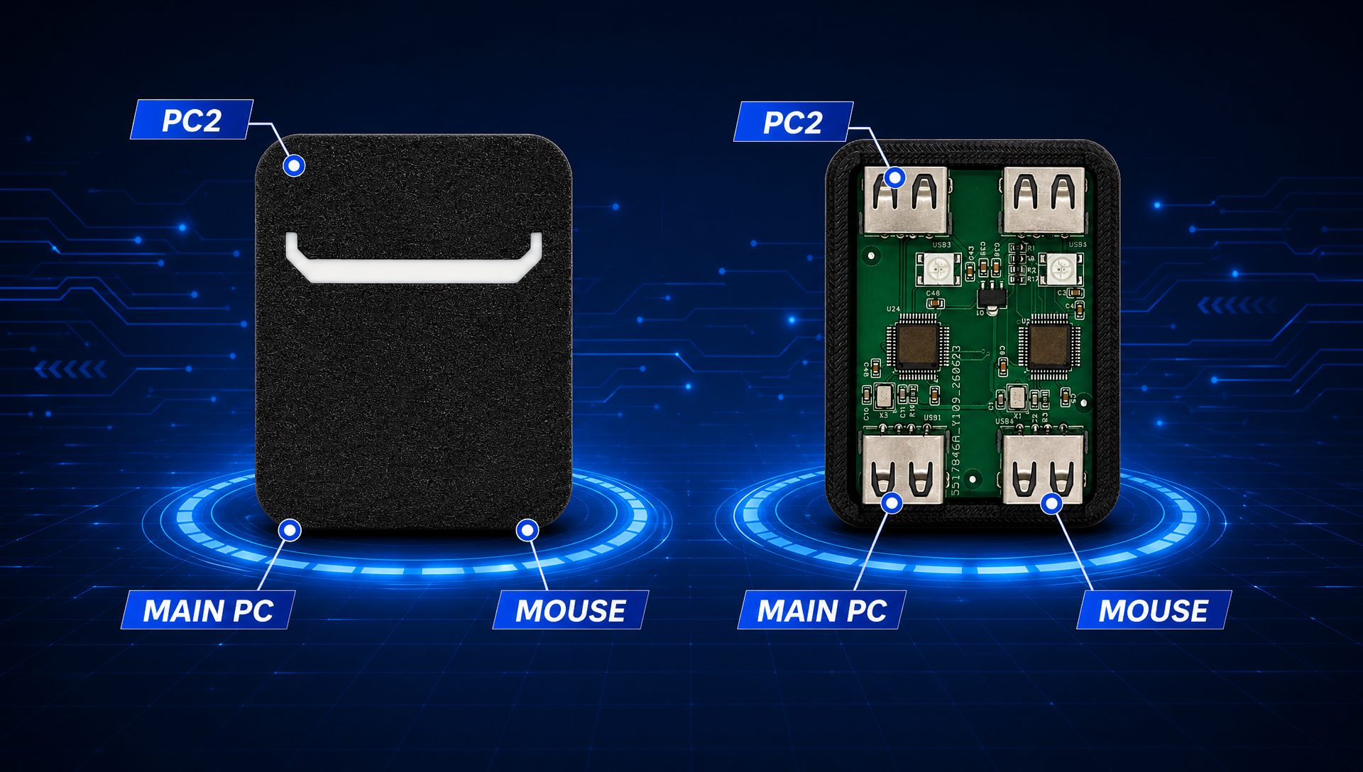 YSC 8K wiring — PC2 on top, MAIN PC and MOUSE on the bottom ports